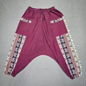 Harem Pants Elephant 100% Cotton Small Purple Elastic Waist Unisex Yoga
